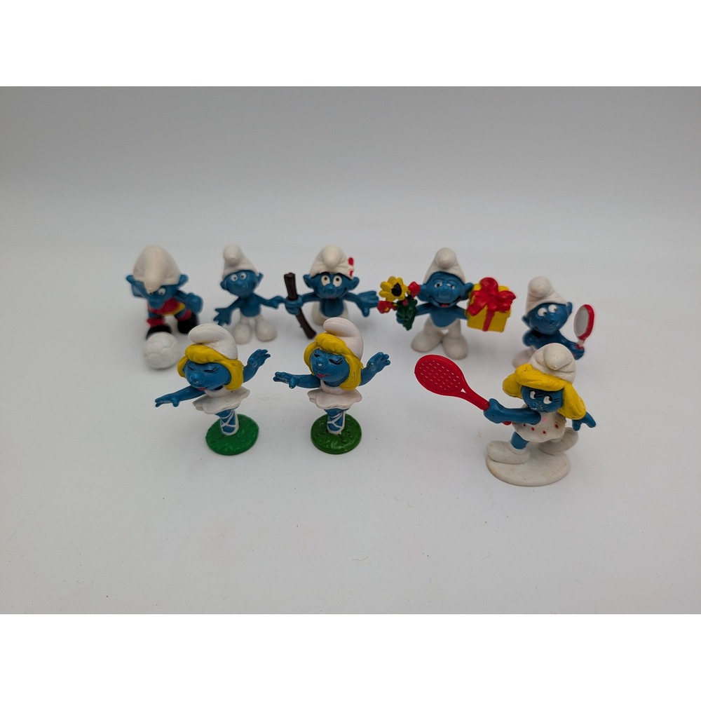 Schleich Peyo Smurfs Figures Blue Lot 8 Piece Vintage Sport Ballet Smurfette